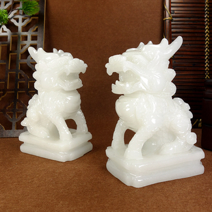 天然玉石麒麟手工雕刻招财镇宅送子玄关客厅窗台摆件汗白玉坐麒麟