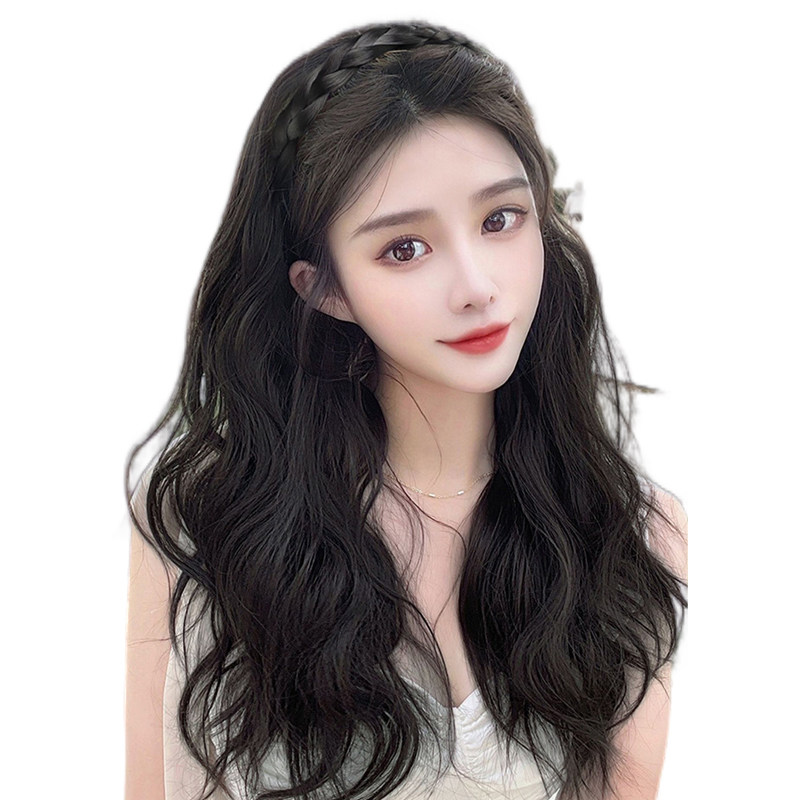 发箍假发女长发一体式水波纹半全头套仿全真人发卷发鱼骨辫假发片