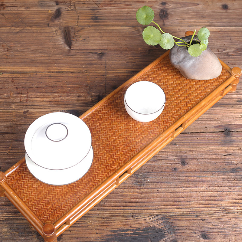 竹编席面杯架茶杯托晾杯架实木手工两面可用置物收纳整理架茶托盘