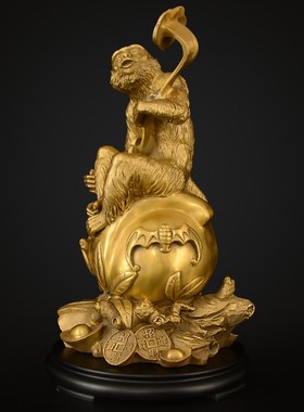 望美铜猴子摆件纯铜猴生肖猴家居猴鼠龙三合摆设大号铜猴