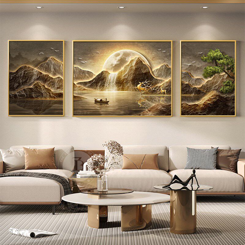 新款客厅沙发背景墙装饰画流水生财风景山水画轻奢高级感墙壁挂画