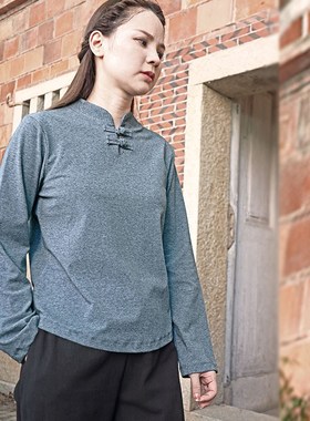 早秋长袖打底衫佛系中式女装中国风禅意盘扣上衣女唐装 禅服女士