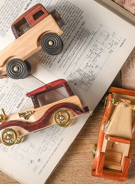 复古老爷车模型摆件家居实木小汽车玄关摆设客厅酒柜办公室装饰品