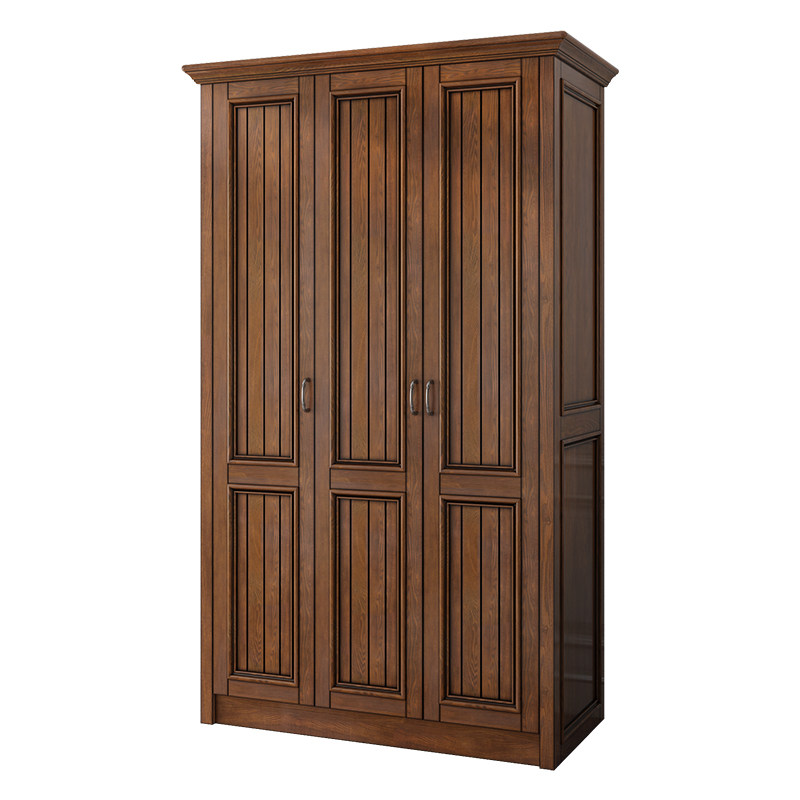 美式乡村儿童衣柜全实木复古卧室大小户型2门3门储物衣橱可定制