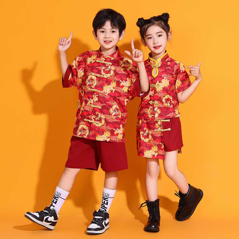 六一儿童演出服小学生啦啦队表演服新中式唐装男女童中国风合唱服
