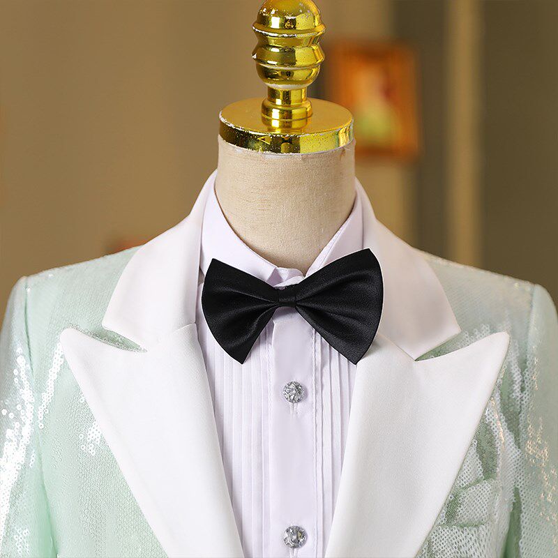 儿童绿色亮片西装套装男童晚会舞台走秀主持人礼服花童钢琴演出服