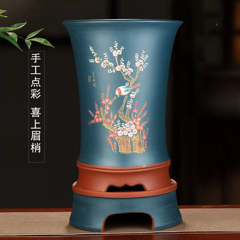 紫砂陶瓷兰花盆落地加高特大号高盆景盆客厅大花蕙圆筒竹节兰花盆