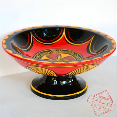 矮脚盘四川凉山喜德彝族漆器社匹彩绘手工艺品特色矮脚盆餐具果盘