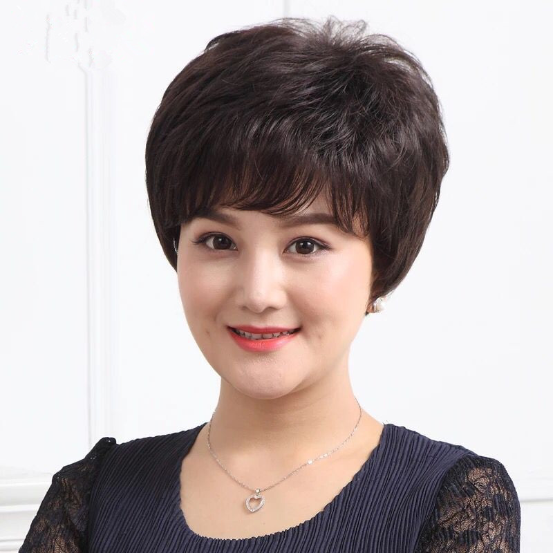 中老年妈妈假发女短发中老年真发发套短卷发蓬松自然逼真中年发型