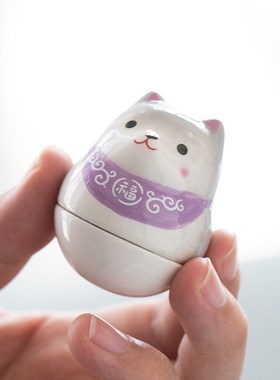 文创杂货卡通小狗动物不倒翁招财日式摆件陶瓷家居黑白圣诞节礼品