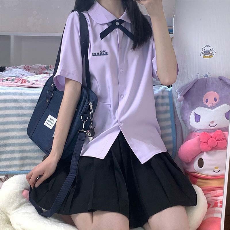 jk制服女学院风短袖衬衫夏季泰国泰式校服高中学生毕业服班服套装