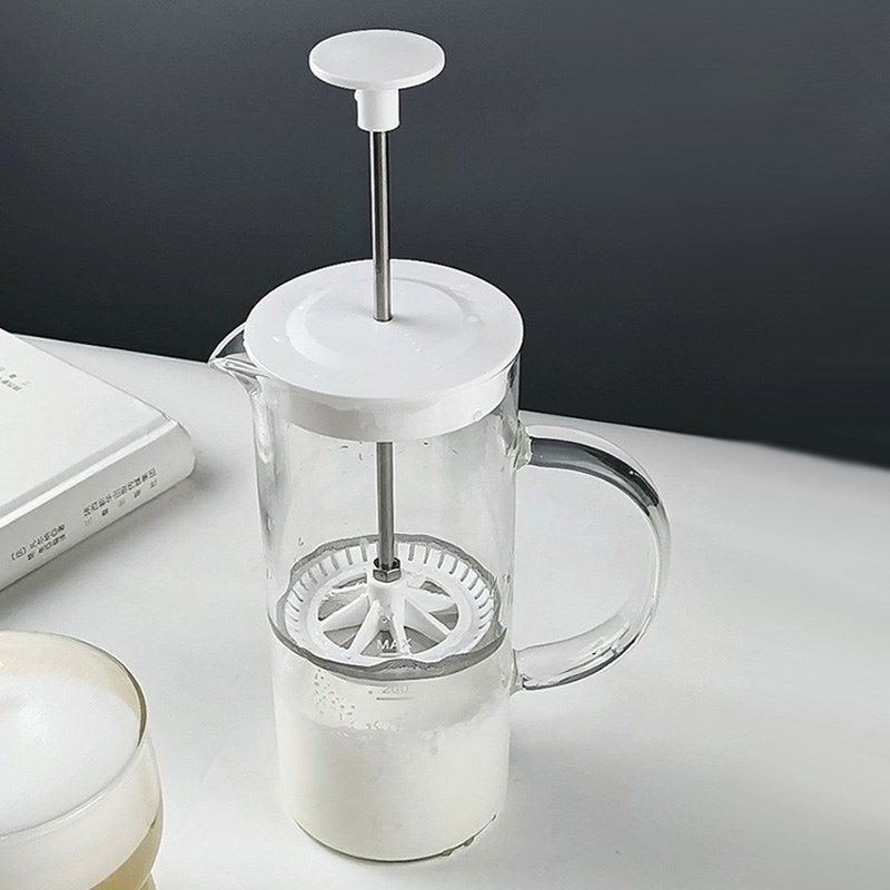 打奶泡机家用手动玻璃奶泡壶咖啡牛奶拉花搅拌奶盖打发奶泡杯器