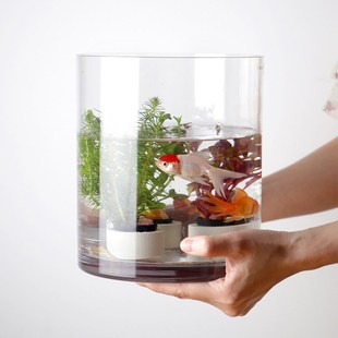圆柱形鱼缸防摔亚克力直筒圆柱形家用透明落地立式创意缸客厅圆形