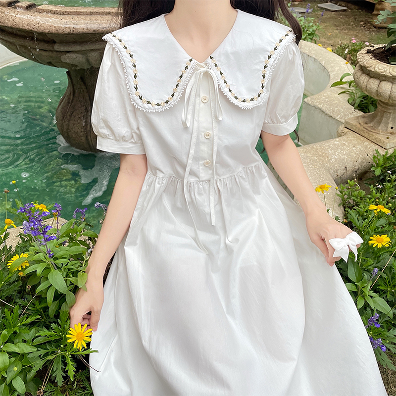 胖大童宽松连衣裙夏季女孩甜美学院风加大码初中生可爱娃娃领裙子
