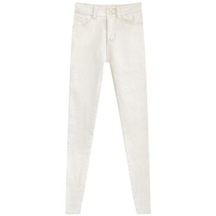 一条过冬不臃肿!米白色高腰加绒弹力紧身小脚牛仔裤女冬显瘦靴裤