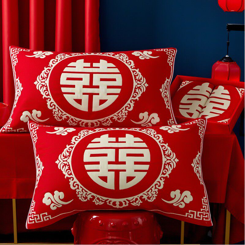 结婚喜庆大红色枕巾一对装全棉纱婚庆双人床上枕头芯面巾盖垫陪嫁,床上用品,枕巾,淘宝优惠券,粉丝福利购,淘宝优惠卷