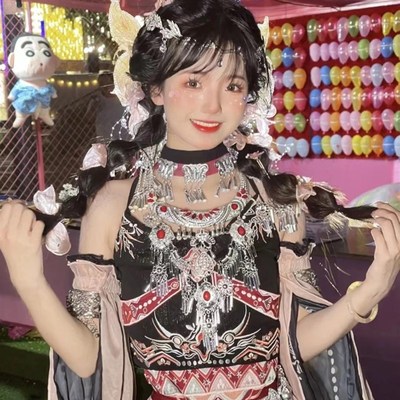 汉服女苗疆哈尼民族春秋款中国风异域风情服装汉元素改良古装黑色