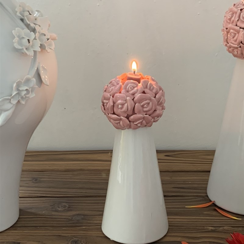 花团团仙仙的烛台 纯手工捏制粉色立体花朵陶瓷烛台婚礼摆件烛台
