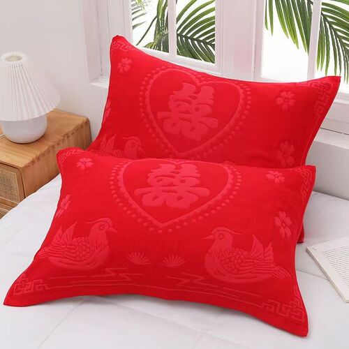 枕巾不掉色婚庆喜庆枕巾一对装包邮棉加厚 柔软舒适 全棉情侣枕巾