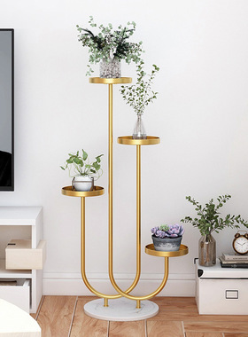 北欧花架客厅装饰花几简约落地式轻奢多层置物架室内大理石花盆架