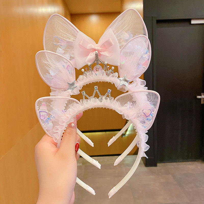 皇冠头饰儿童发箍公主头纱发卡女童宝宝蝴蝶结小女孩王冠发饰头箍