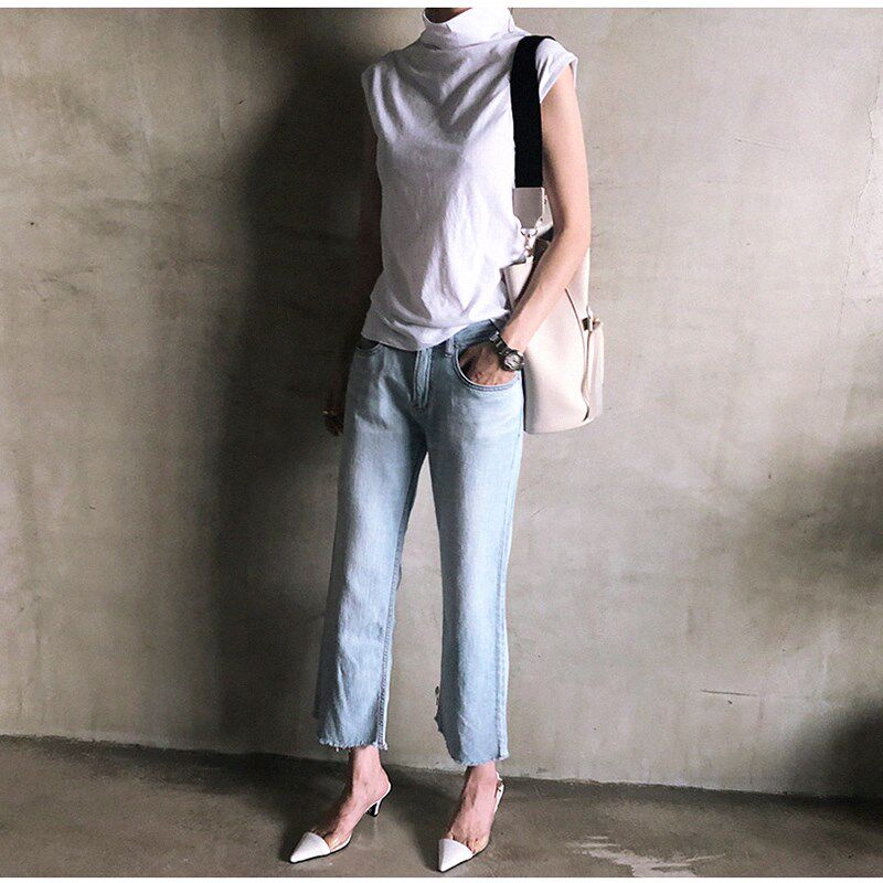 白色高领打底衫女微胖甜辣上衣吊带女生穿搭遮肚子夏季背心女外穿