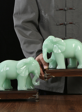 大象玉石摆饰一对吸财聚财客厅玄关电视酒柜家居装饰乔迁开业礼品