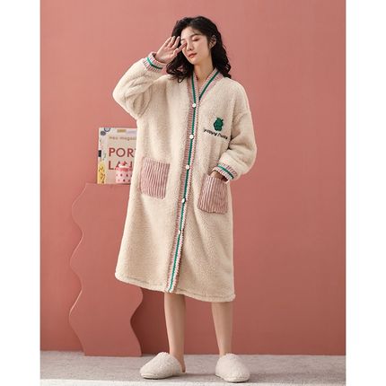 2023新款珊瑚绒睡袍女士秋冬季长款睡裙加绒加厚开衫晨袍睡衣浴袍