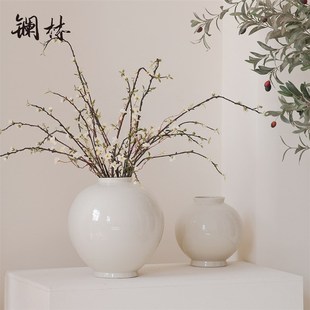 新中式白色陶瓷大肚花瓶复古陶罐摆件干花民宿装饰禅意插花花器