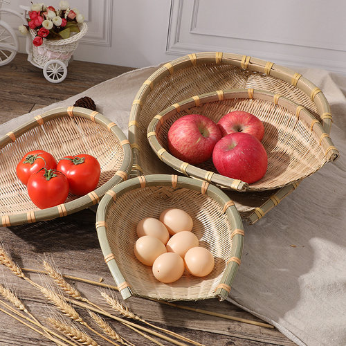 手工竹簸箕竹编制品农家竹篮子家用收纳筐水果篮果盘小竹筐米箩筛