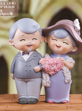 民国往事创意老头老太太小灯老爷爷摆件父母长辈结婚周年纪念礼物
