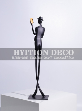 抽象人物看书长腿雕塑摆件样板房酒店电视柜客厅玄关书房铁艺术品