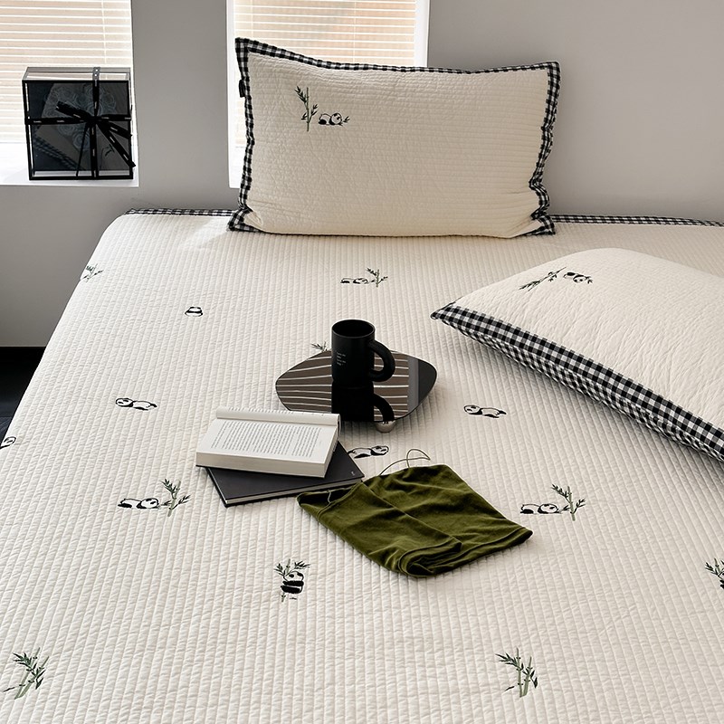 韩式绣花拼边全棉水洗棉床盖三件套夹棉纯棉防滑双面床单床垫四季