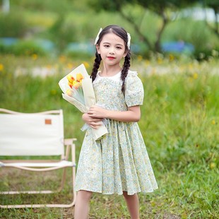 女童连衣裙夏季薄款2023新款甜美儿童娃娃领小女孩棉布碎花裙子