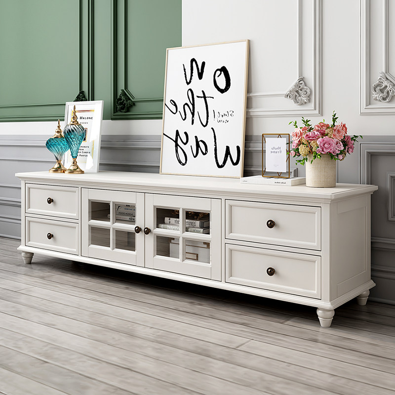 美式实木电视柜1.8米2米乡村简约实木电视柜茶几组合白色客厅家具