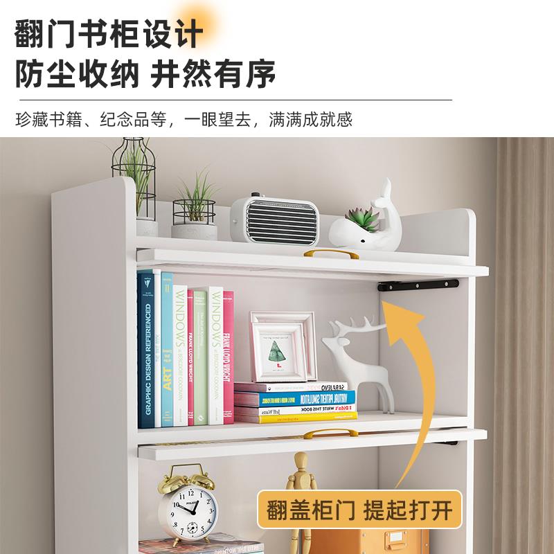 实木折叠书桌书柜一体桌子学生家用学习电脑桌小户型儿童床头书架