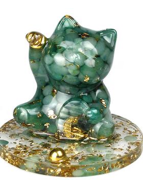 天然水晶招财猫碎石粉水晶滴胶手机支架懒人桌面手机支撑架礼物女