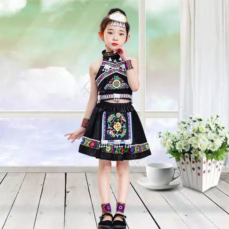 儿童苗族演出服装女童少数民族红山果舞蹈服六一童年叮叮当表演服