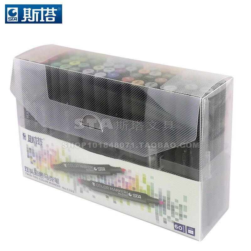 斯塔STA 五代 3203三角杆油性马克笔 常用12 60色套装 带笔筒