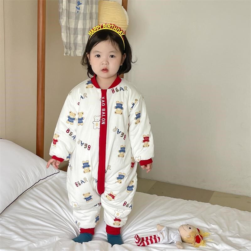儿童睡袋秋冬加厚夹棉防踢被宝宝纯棉连体睡衣男童女孩防着凉神器