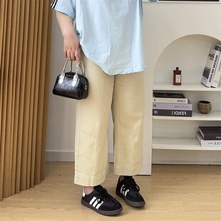 大码梨形身材高腰直筒牛仔裤女胖mm宽松显瘦复古百搭九分阔腿裤子