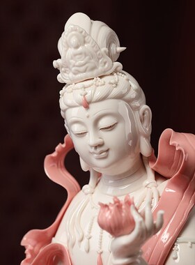 戴玉堂德化陶瓷自在飘带观音菩萨像佛像家用中式禅意摆件客厅供奉