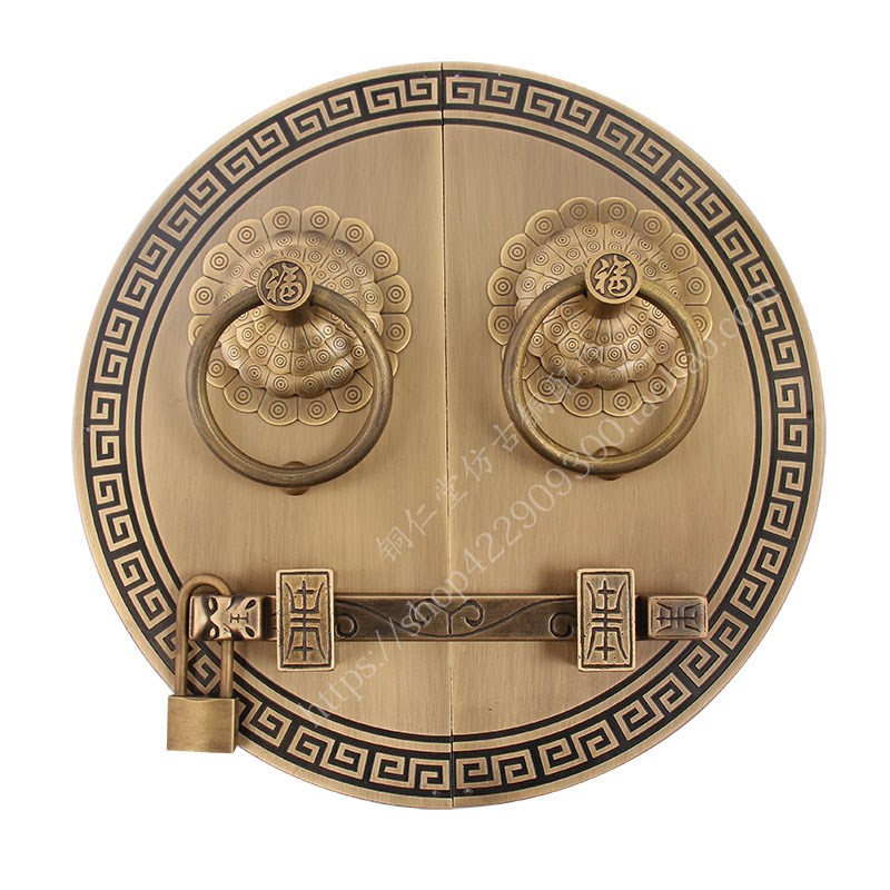 中式纯铜简约回纹大门门环拉手仿古别墅寺庙木门门栓插销铜门把手
