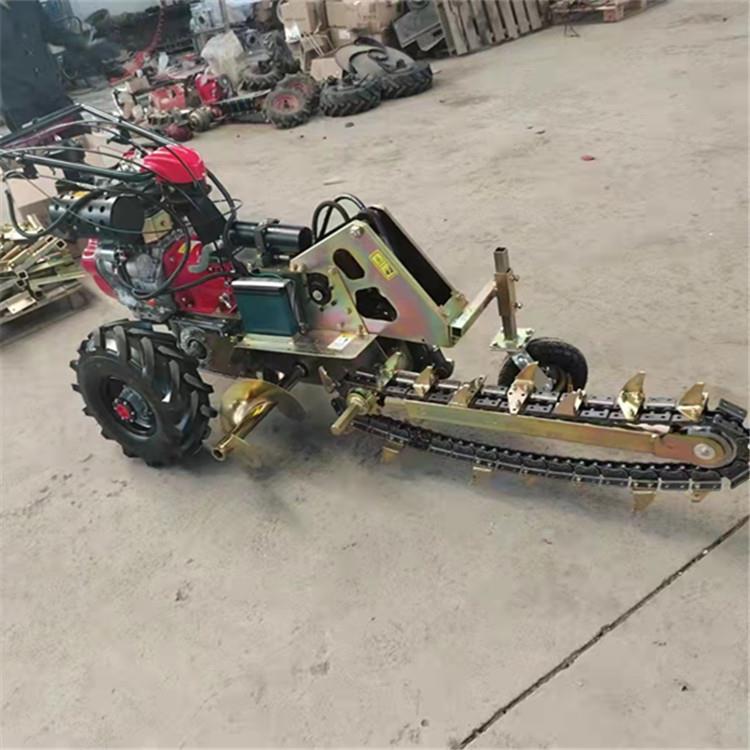 果园挖沟机双导向轮链条开沟机1米深30宽195柴油机小型手扶挖槽机
