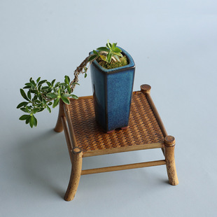 手工梅鹿竹兰花菖蒲棚架微盆景四角架茶台迷你小花架茶具装饰花几