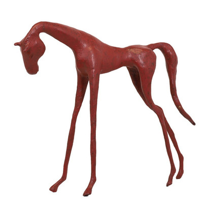 新中式简约金属抽象镂空瘦马家居软装摆件意境红色黑色骏马工艺品