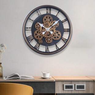 齿轮转动挂钟大型复古静音美式 时钟机械高级钟表挂墙独特设计时钟