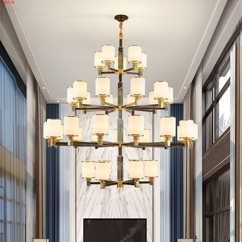 全铜复式楼中空客厅大吊灯饭店现代简约别墅楼中楼大气多层大吊灯