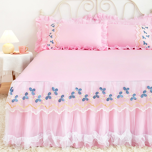 蕾丝床裙单件公主刺绣床罩床套加厚席梦思床垫防滑保护套床单 韩版