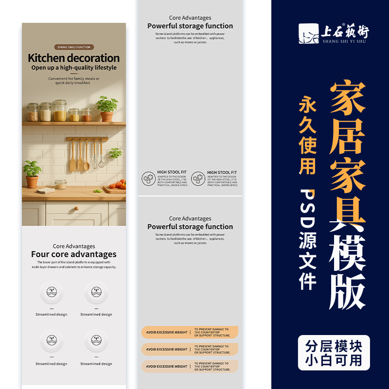 北欧简约阿里亚马逊跨境英文详情页模板PS多平台通用排版设计素材